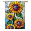 Evergreen Burlap House Flag - Stained Glass Sunflower Stalk