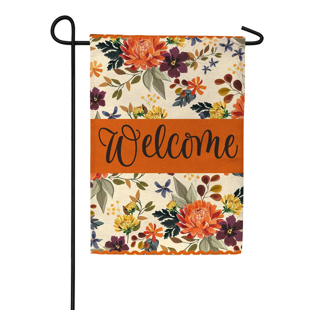Evergreen Burlap Garden Flag - Fall Floral Welcome