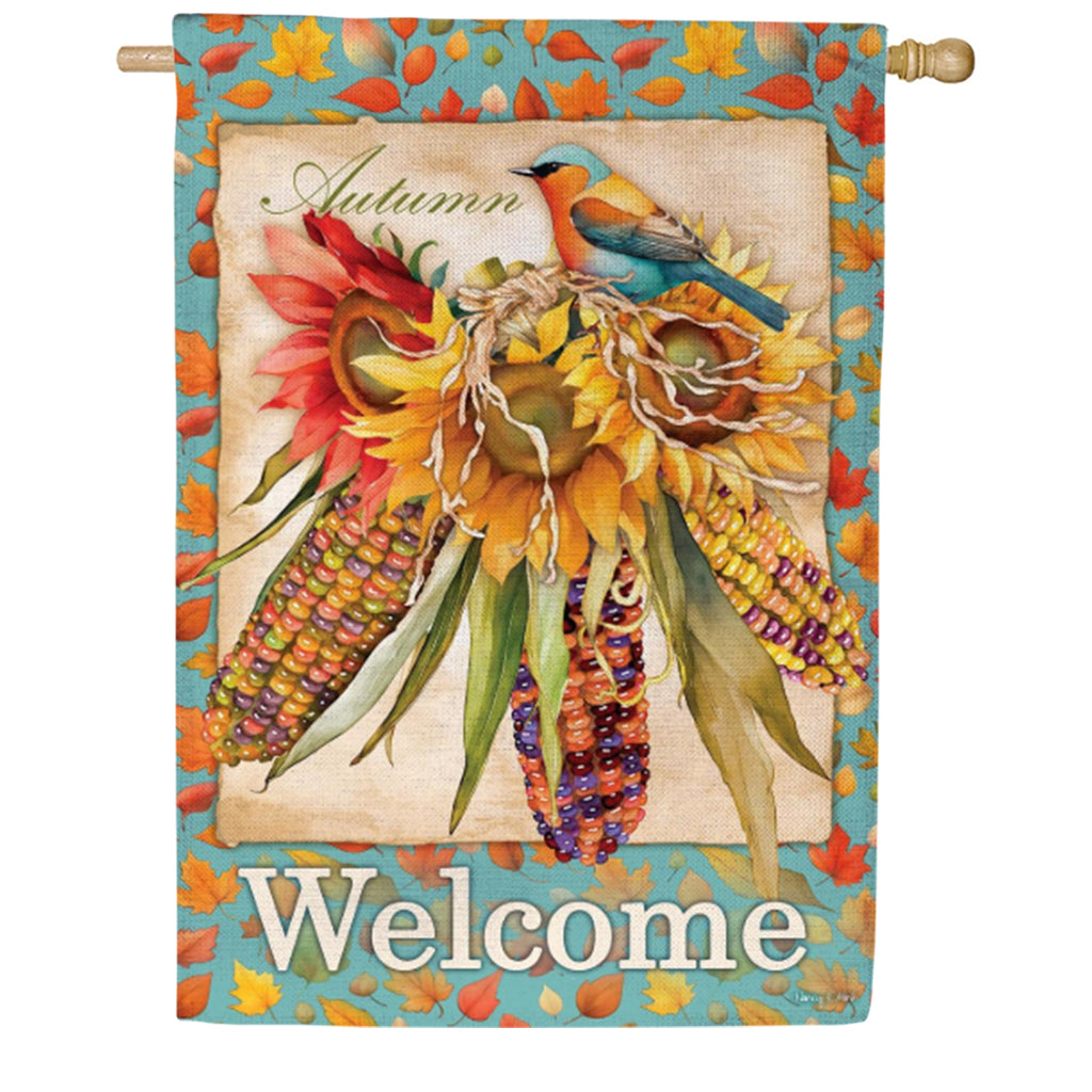 Evergreen Burlap House Flag - Jeweled Fall Maize