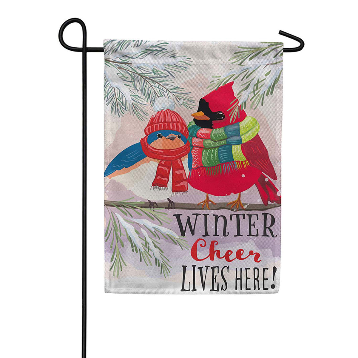 Evergreen Winter Cheer Portly Birds Burlap Garden Flag