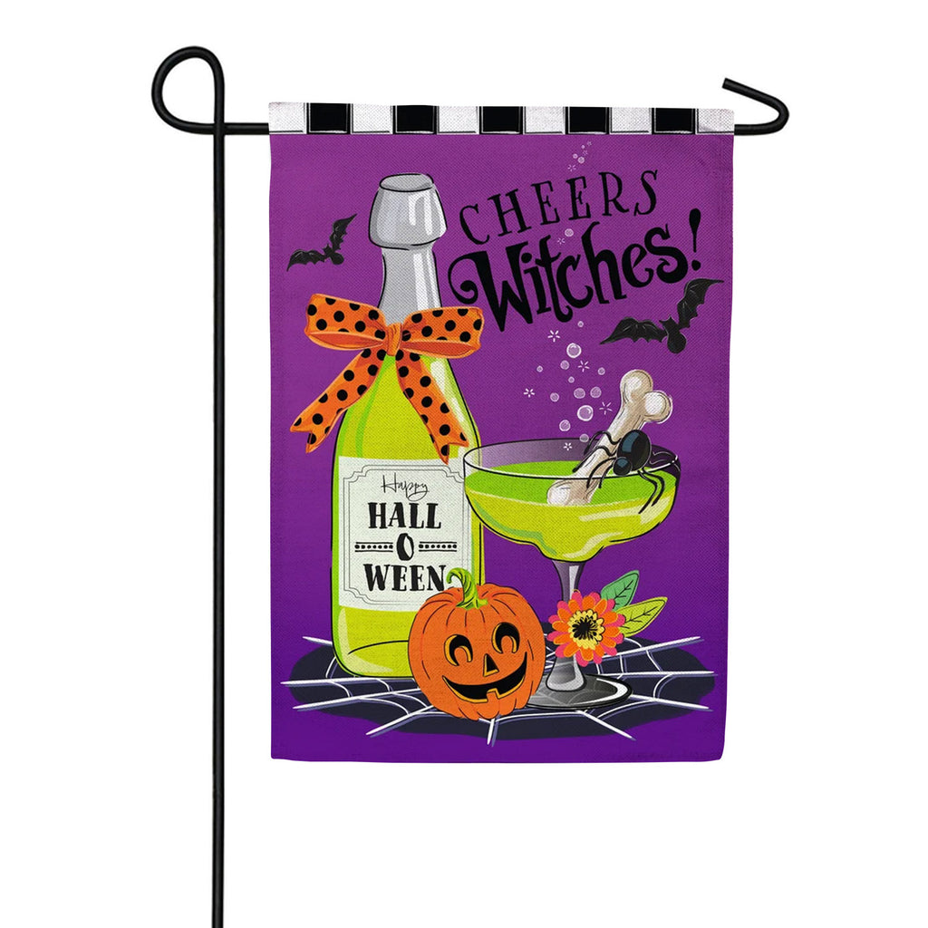 Evergreen Burlap Garden Flag - Cheers Witches!