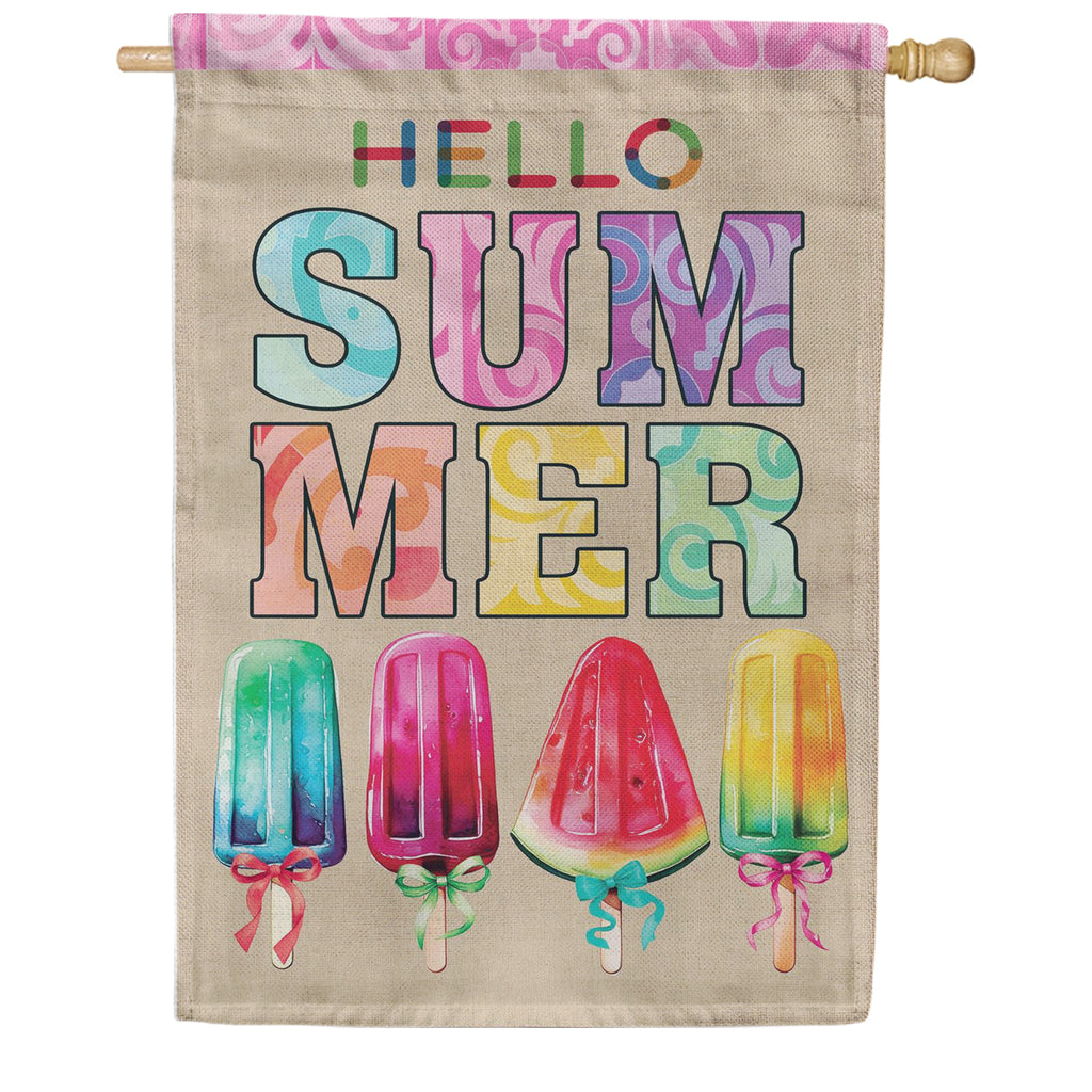Evergreen Burlap House Flag - Summer Popsicle