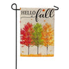 Evergreen Burlap Garden Flag - Hello Fall Autumn Trees