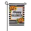 Evergreen Burlap Garden Flag - Happy Halloween Striped Jack O' Lanterns