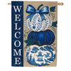 Evergreen Burlap House Flag - Chinoiserie Welcome Pumpkin