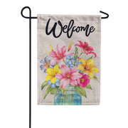 Evergreen Floral Jar Welcome Burlap Garden Flag