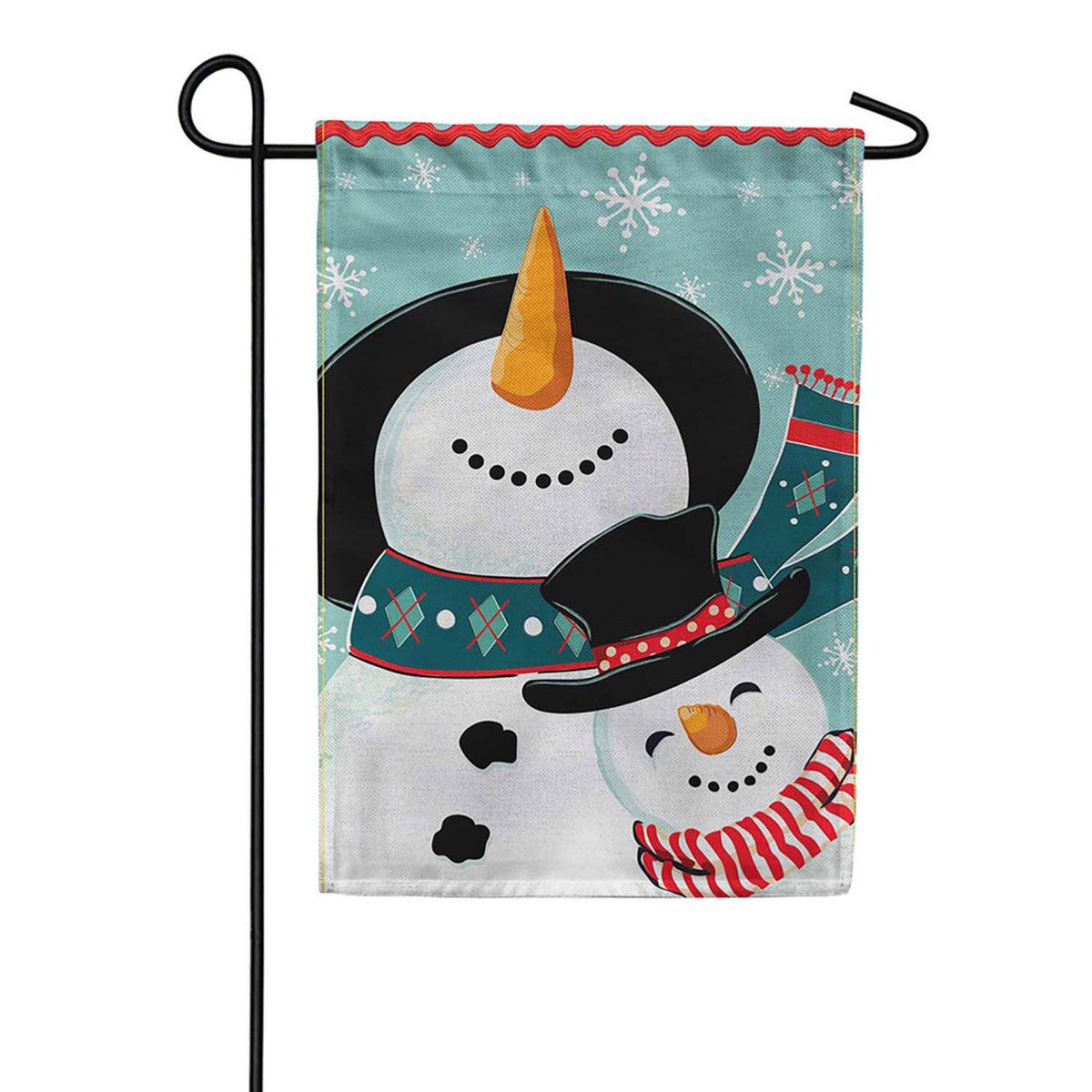Evergreen Snowman Pair Burlap Garden Flag