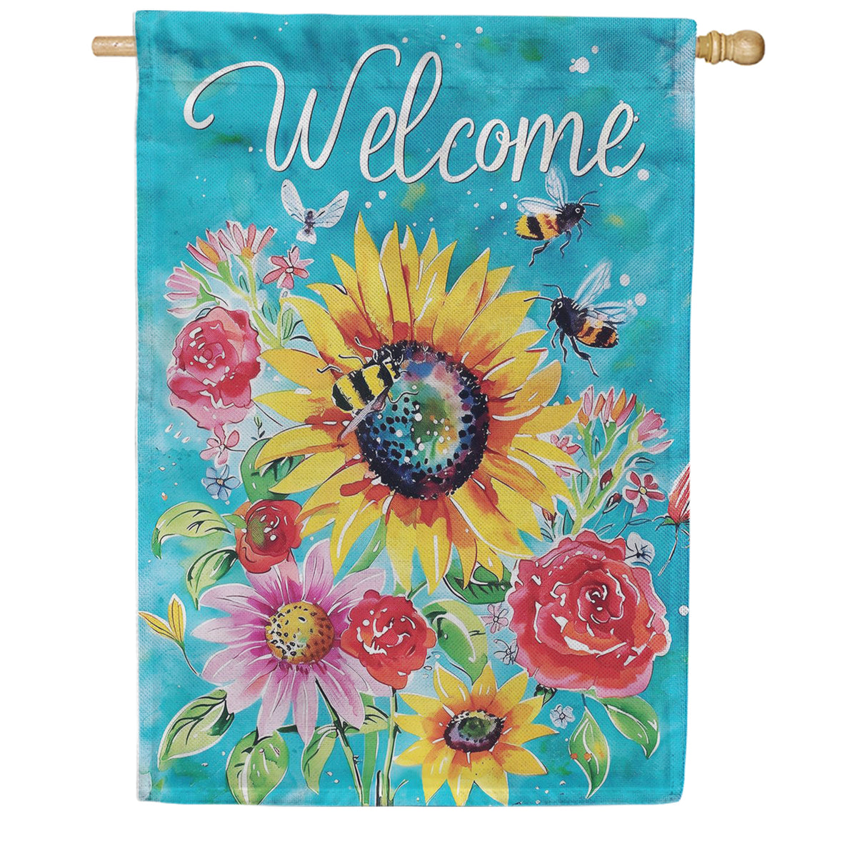 Evergreen Burlap House Flag - Colorful Summer Blooms