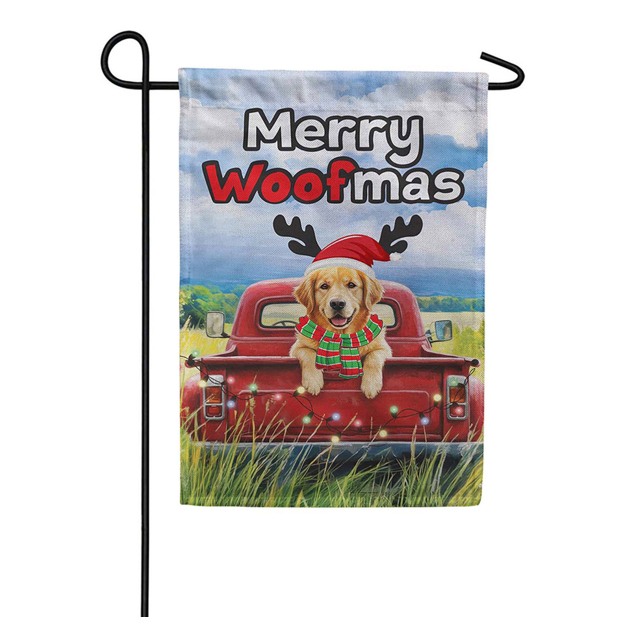 Evergreen Merry Woofmas Burlap Garden Flag
