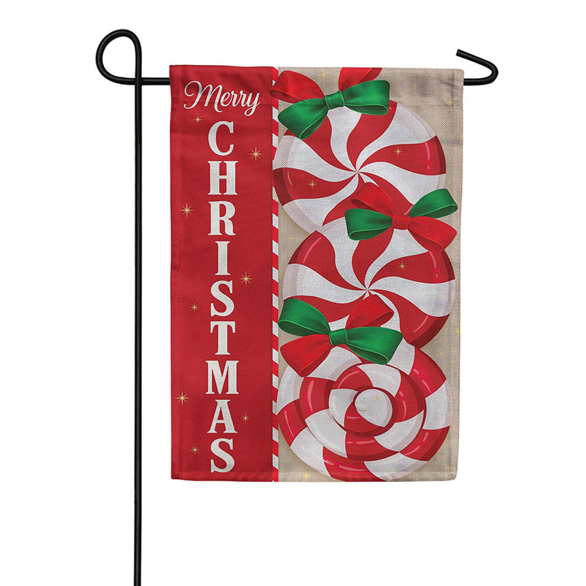 Evergreen Peppermint Wishes Burlap Garden Flag
