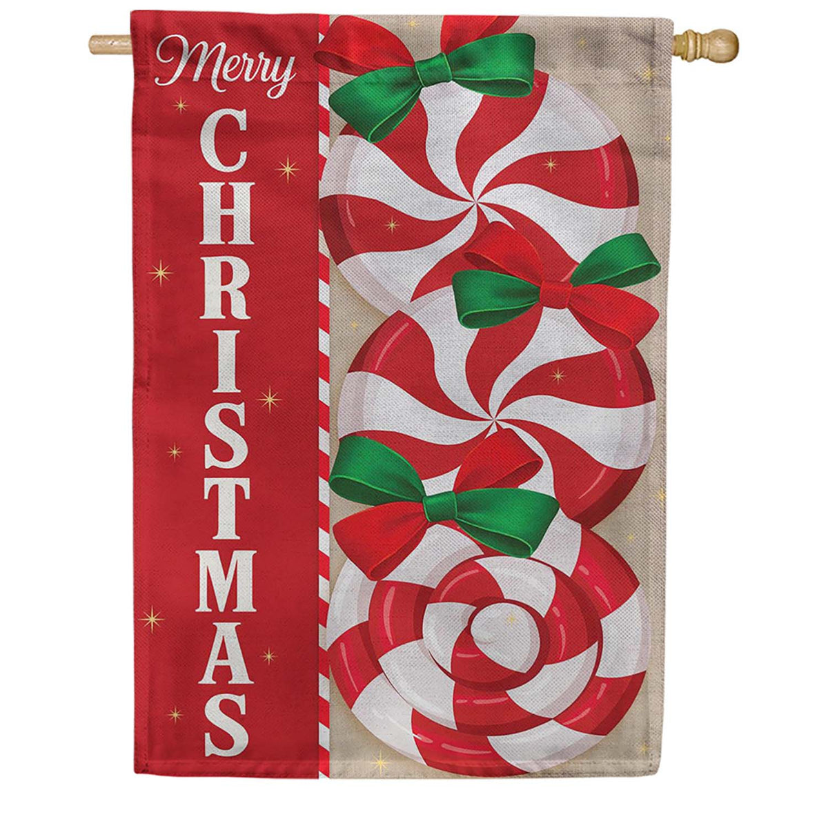Evergreen Peppermint Wishes Burlap House Flag