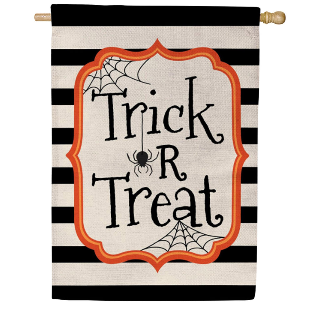 Evergreen Burlap House Flag - Striped Trick or Treat