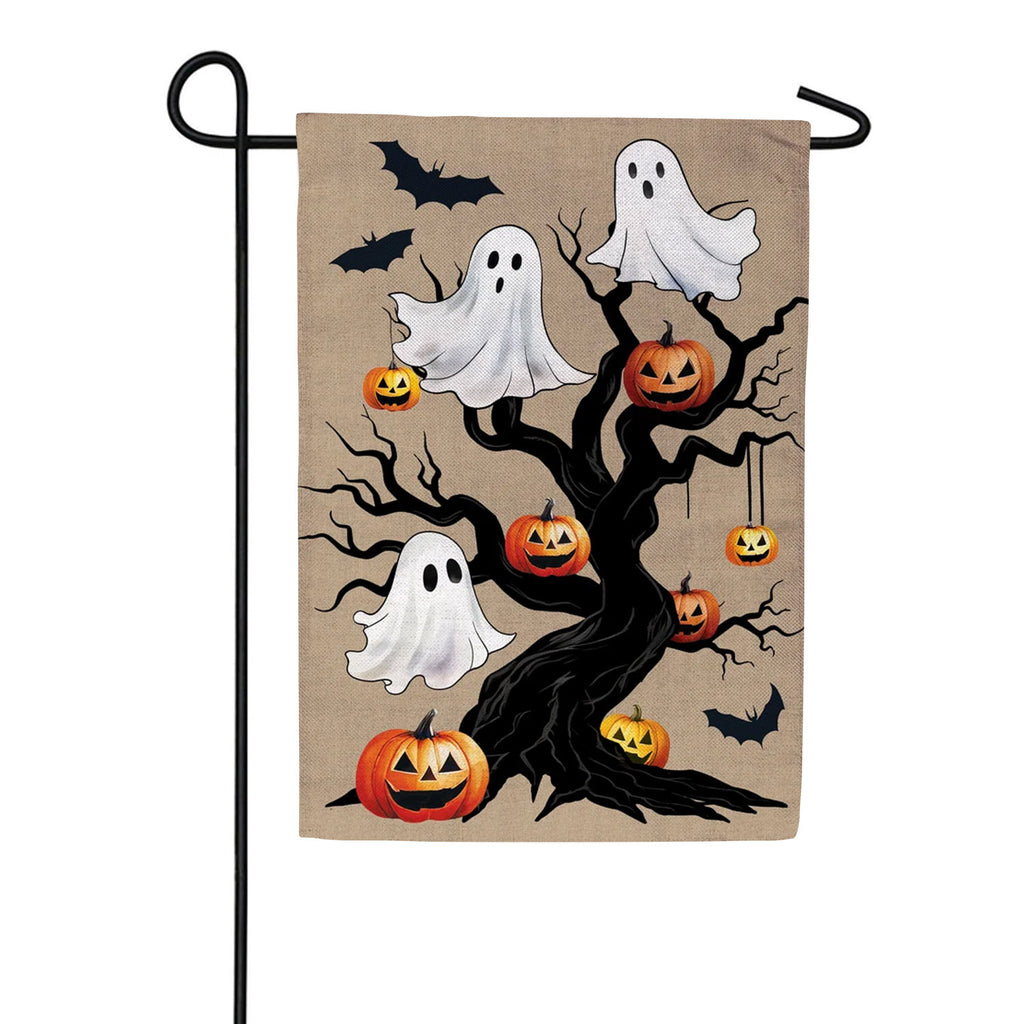 Evergreen Burlap Garden Flag - Halloween Festive Tree
