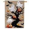 Evergreen Burlap House Flag - Halloween Festive Tree