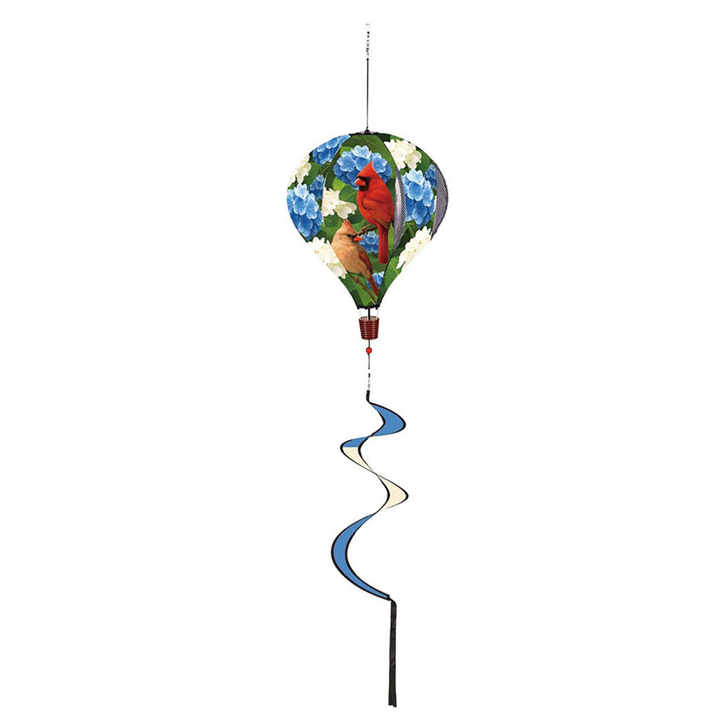 Evergreen Balloon Spinner - Cardinal Couple Among Hydrangea