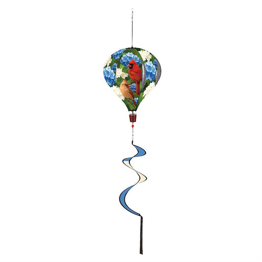 Evergreen Balloon Spinner - Cardinal Couple Among Hydrangea