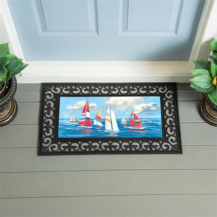 Evergreen Blue Coastal Sailboats Sassafras Switch Mat