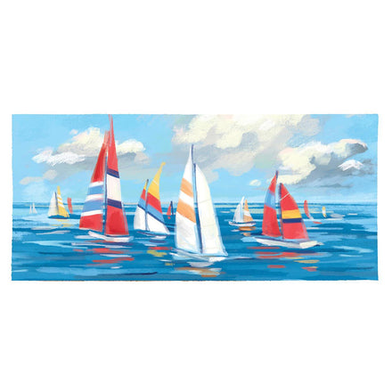 Evergreen Blue Coastal Sailboats Flocked Coir Switch Mat