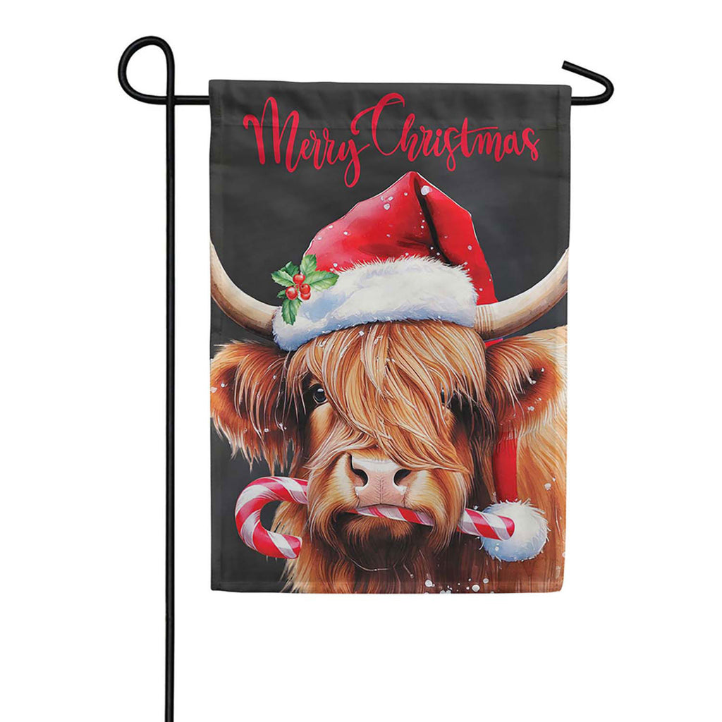 Evergreen Holly Homestead Highland Cow Lustre Garden Flag