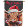 Evergreen Holly Homestead Highland Cow Lustre House Flag