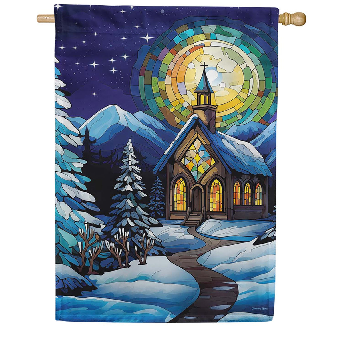 Evergreen Stained Glass Church Lustre House Flag