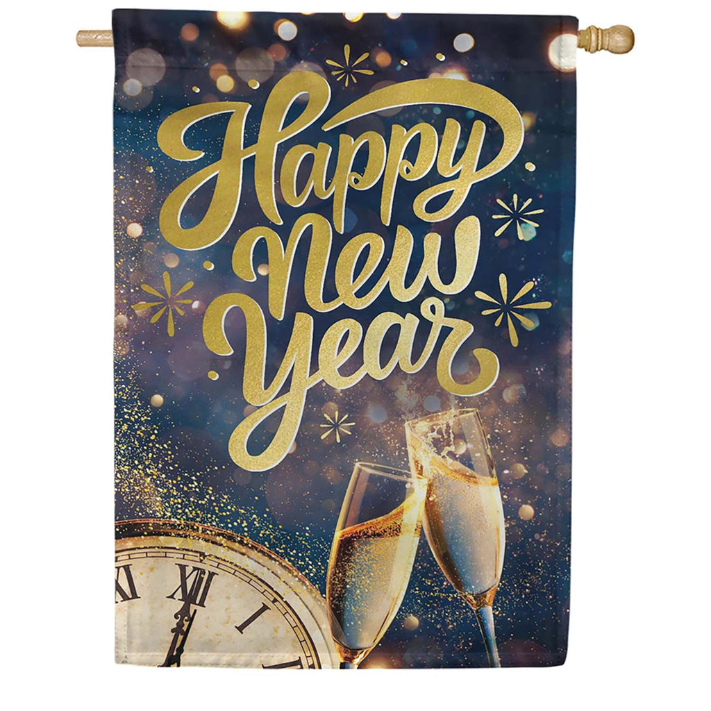 Evergreen Happy New Year Celebration Lustre House Flag