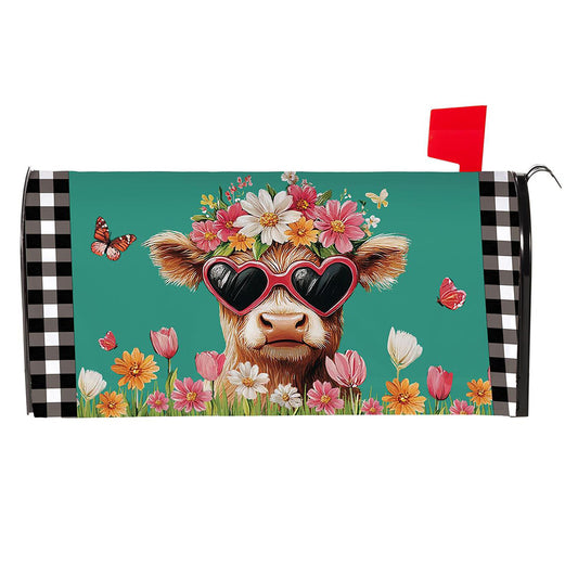 Evergreen Mailbox Cover - Floral Sunglasses Highland Cow