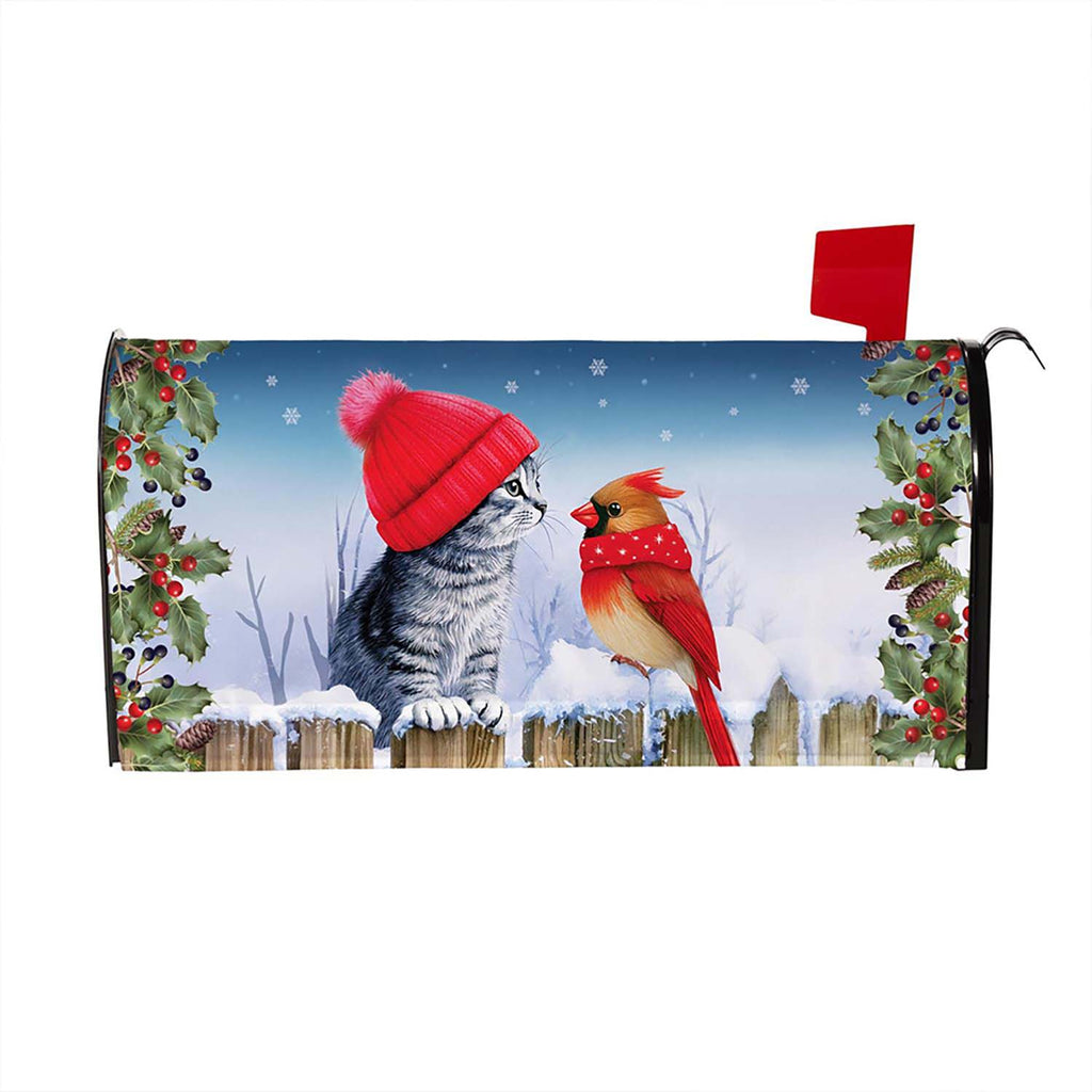 Evergreen Kitten & Cardinal Winter Friends Mailbox Cover 