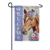 Evergreen Moire Garden Flag - Floral Horse Welcome