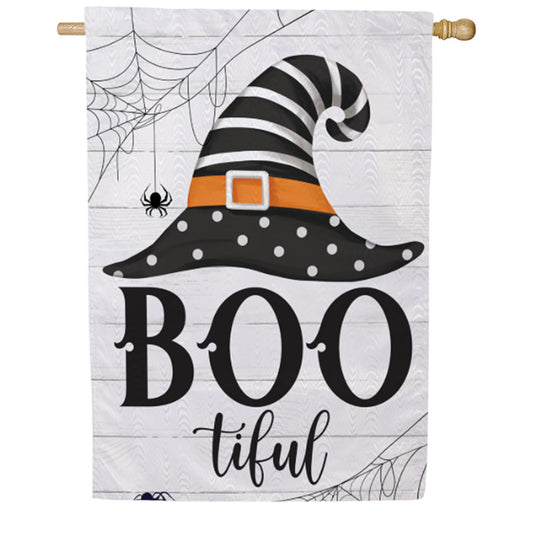 Evergreen Moire House Flag - Boo-tiful Witch Hat