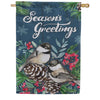 Evergreen Moire House Flag - Seasonal Chickadee Couple