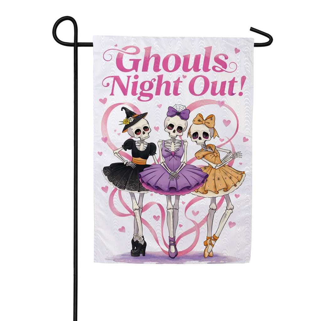 Evergreen Moire Garden Flag - Happy Halloween Skeleton Ballerinas