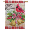 Evergreen Moire House Flag - Christmas Bells Cardinal