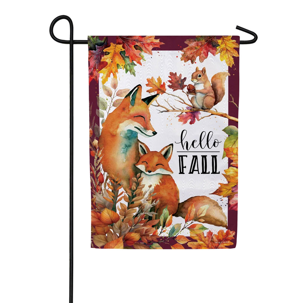 Evergreen Moire Garden Flag - Fox Family