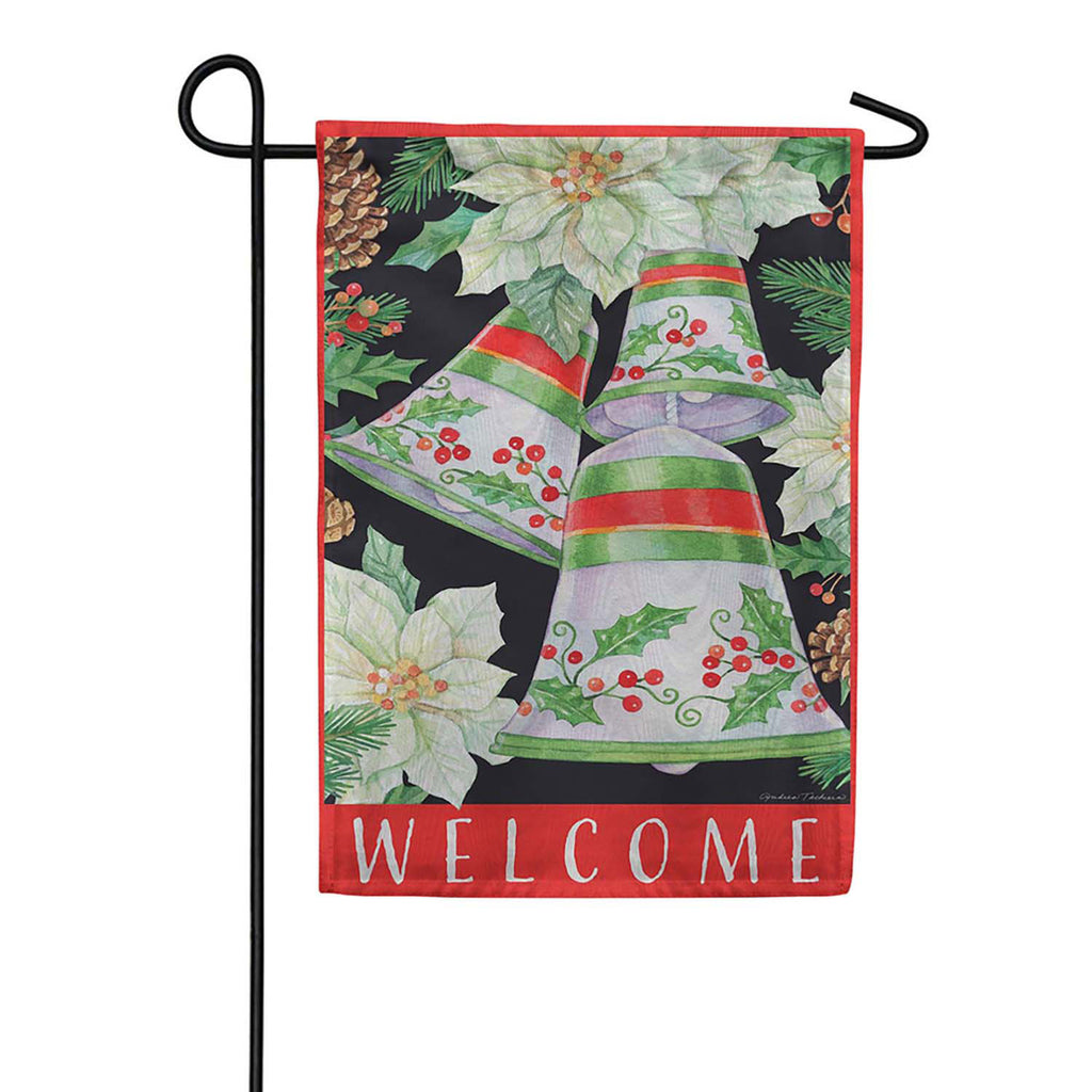 Evergreen Moire Garden Flag - Silver Holiday Bells