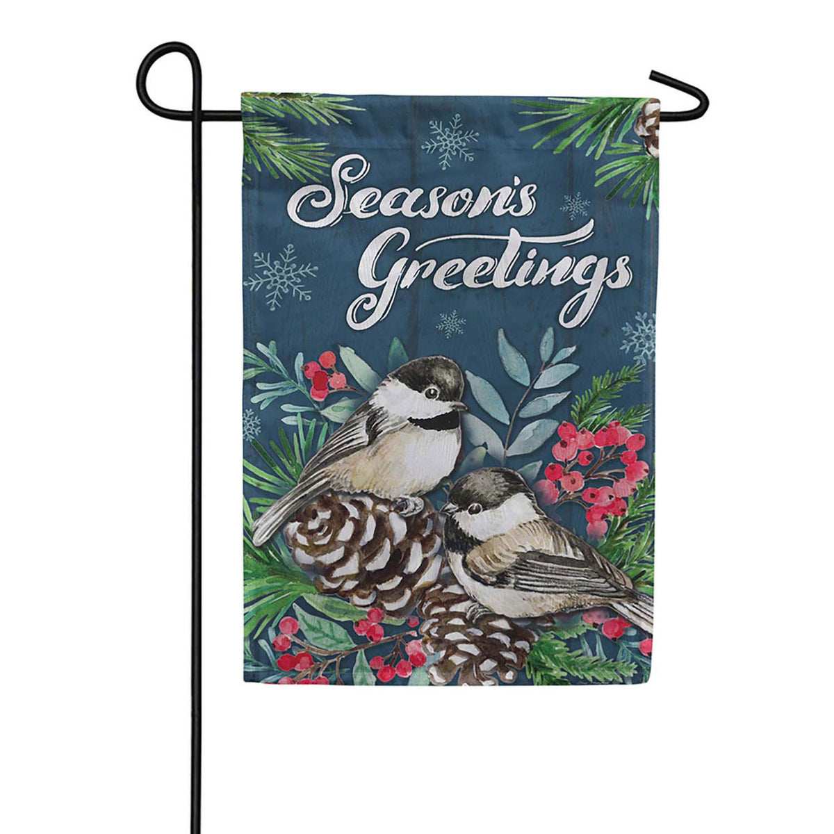 Evergreen Moire Garden Flag - Seasonal Chickadee Couple