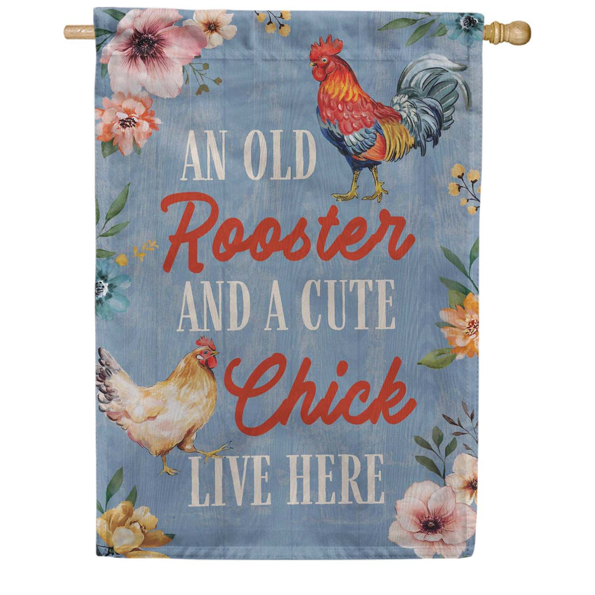Evergreen Moire House Flag - Petal & Plow Rooster and Chick