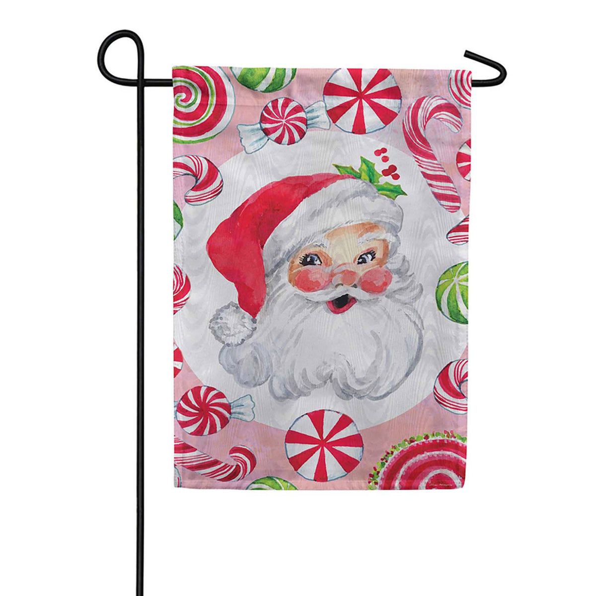 Evergreen Moire Garden Flag - Jolly Sweet Santa