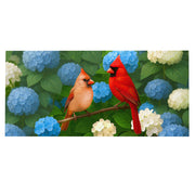 Evergreen Cardinal Couple Among Hydrangeas Sassafras Switch Mat