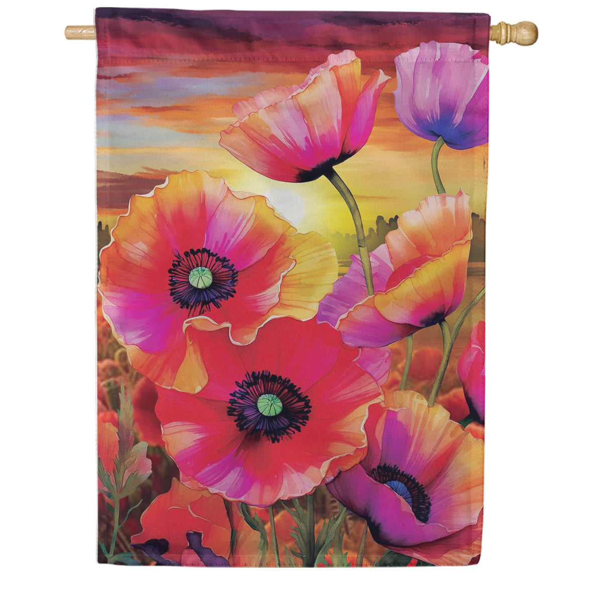 Evergreen Suede 2-Sided House Flag - Poppy Sunset