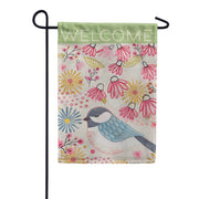 Evergreen Suede 2-Sided Garden Flag - Pastel Doodles Chickadee