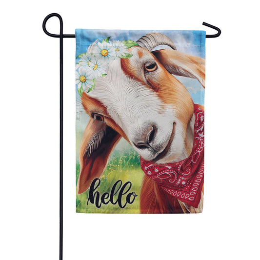 Evergreen Suede 2-Sided Garden Flag - Hello Floral Goat