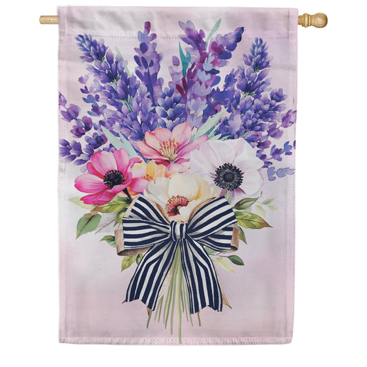 Evergreen Suede 2-Sided House Flag - Colorful Floral Bouquet
