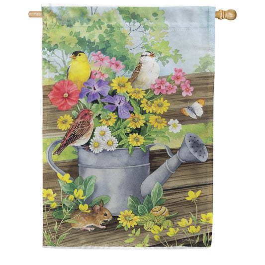 Evergreen Suede 2-Sided House Flag - Watering Can Bunch