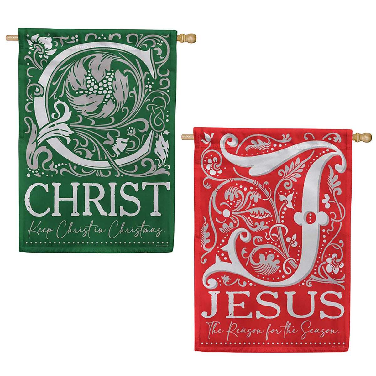 Evergreen Suede 2-Sided House Flag - JC For Christmas Front Back