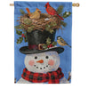 Evergreen Suede 2-Sided House Flag - Snowman Bird Nest