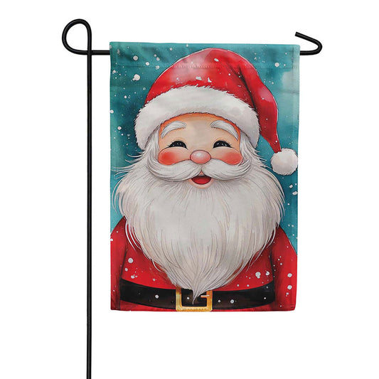 Evergreen Suede 2-Sided Garden Flag - Rosy Cheeked Santa