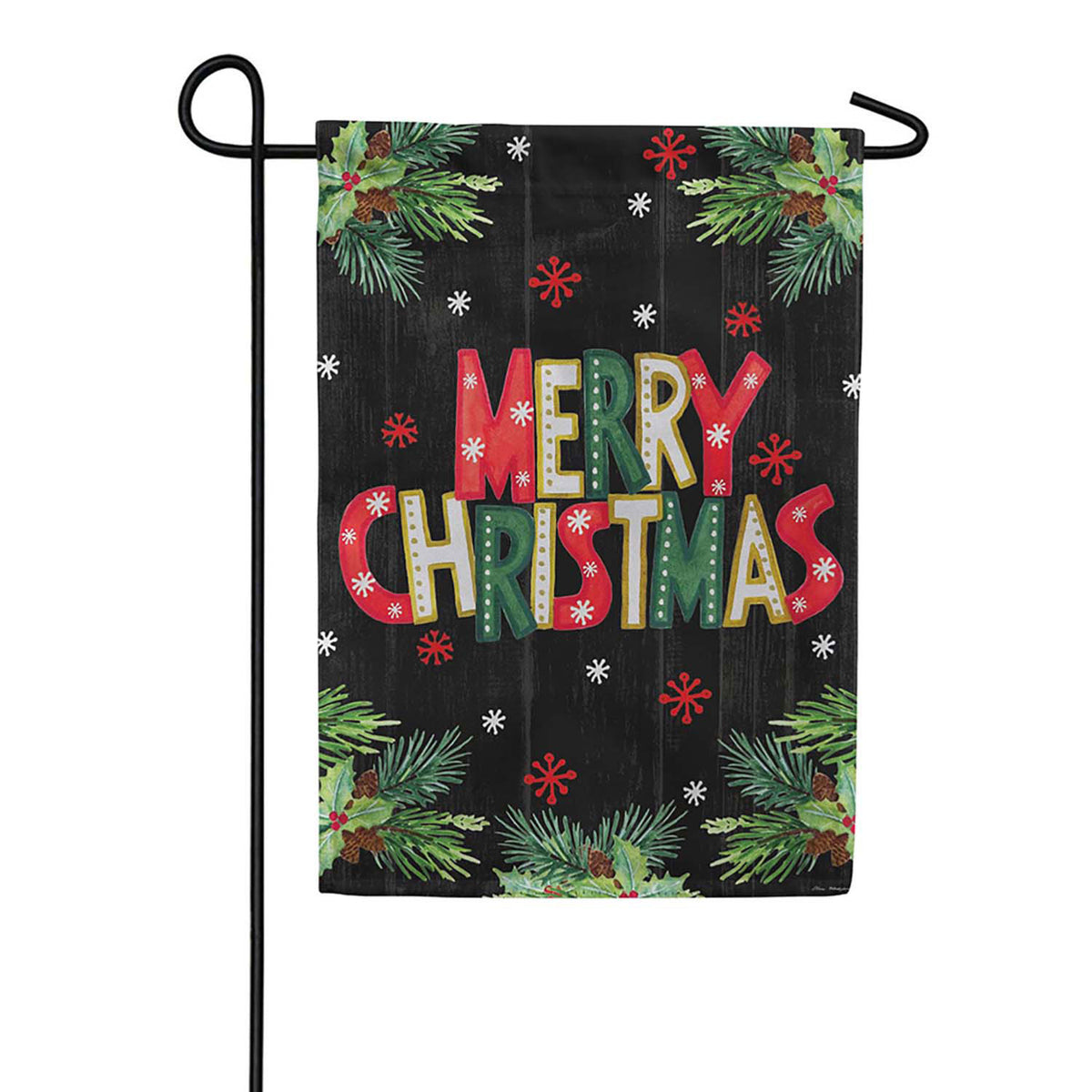 Evergreen Suede 2-Sided Garden Flag - Colorful Floral Merry Christmas