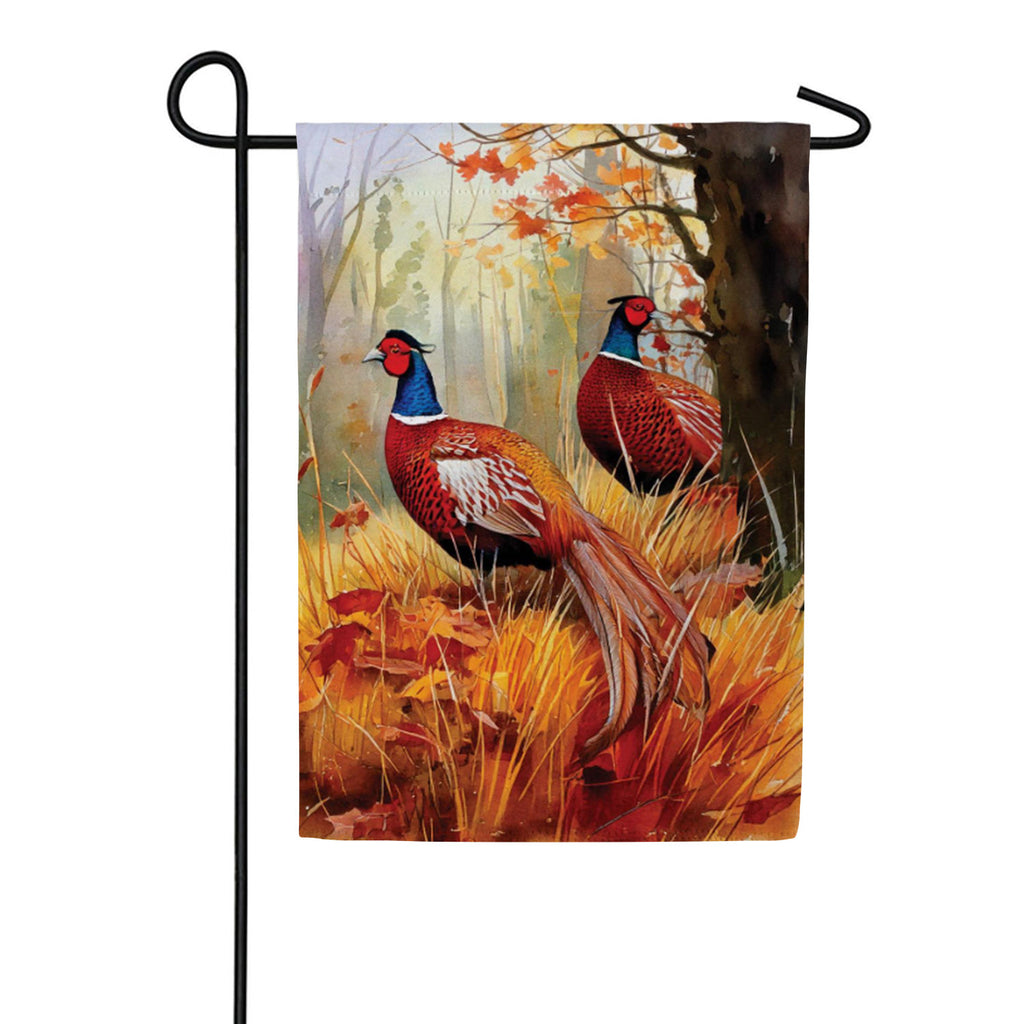 Evergreen Suede 2-Sided Garden Flag - Forest Pheasants