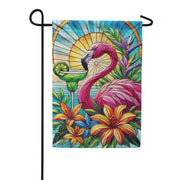 Evergreen Stained Glass Summer Flamingo Garden Flag